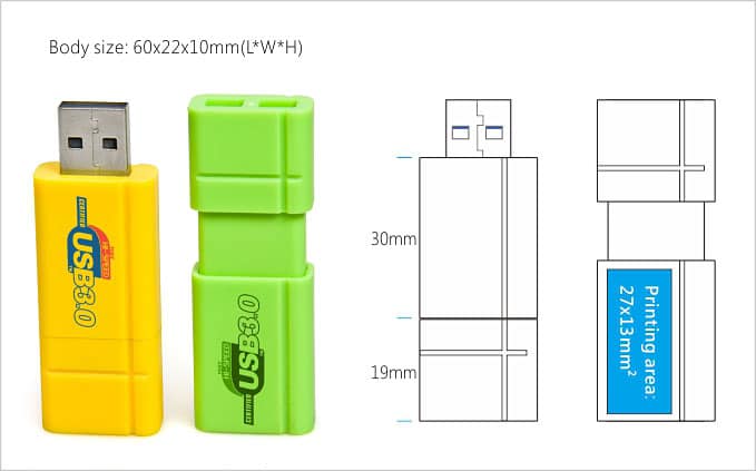 Custom usb key retractable schema printing area